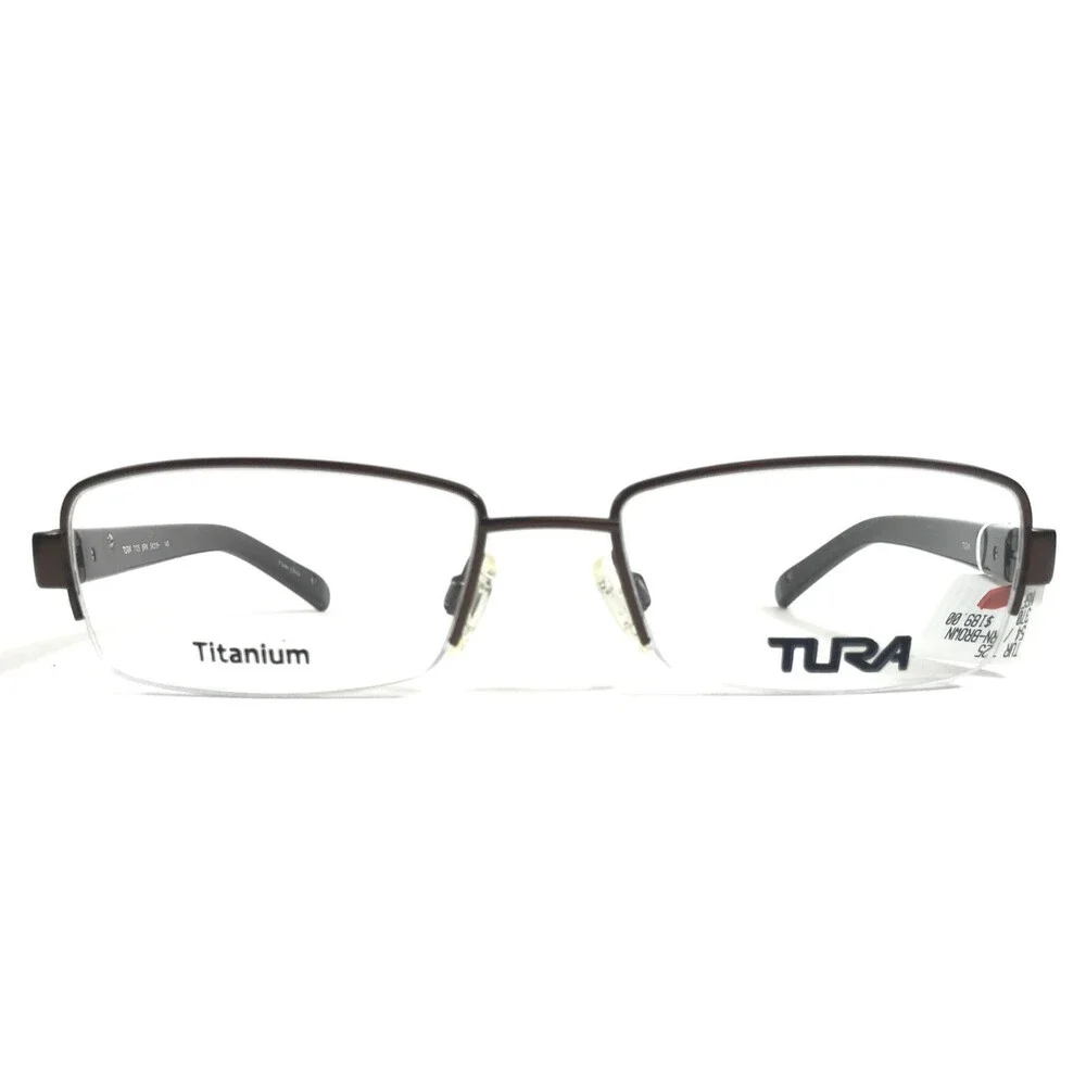 Tura Eyeglasses Frames T125 BRN Brown Rectangle Half Rim Titanium 54-18-140